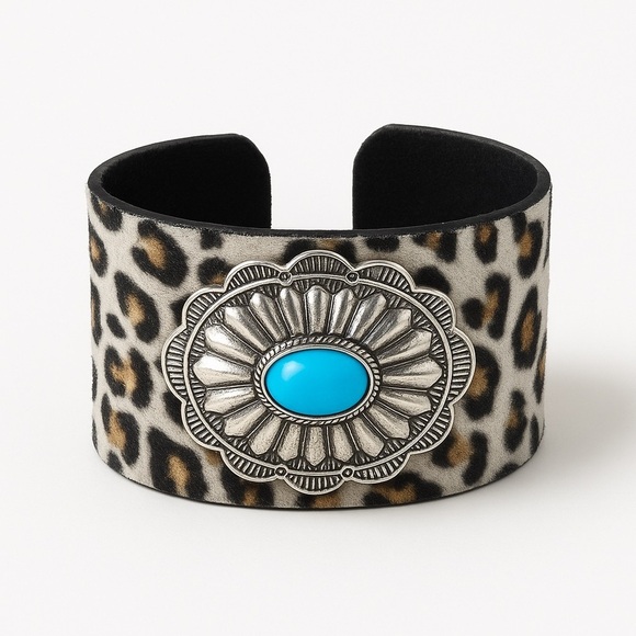 Zara Jewelry - ⚜️ Leopard Print Western Cuff Bracelet with Turquoise Accent